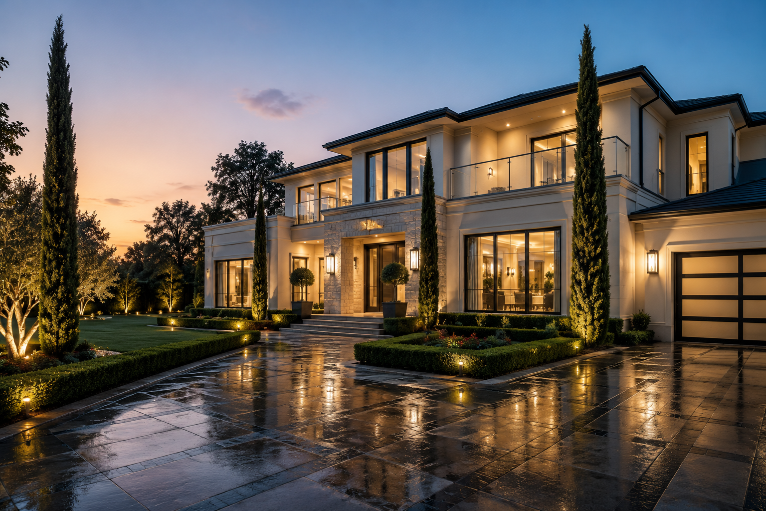 Upscale Bucks County home with manicured landscaping